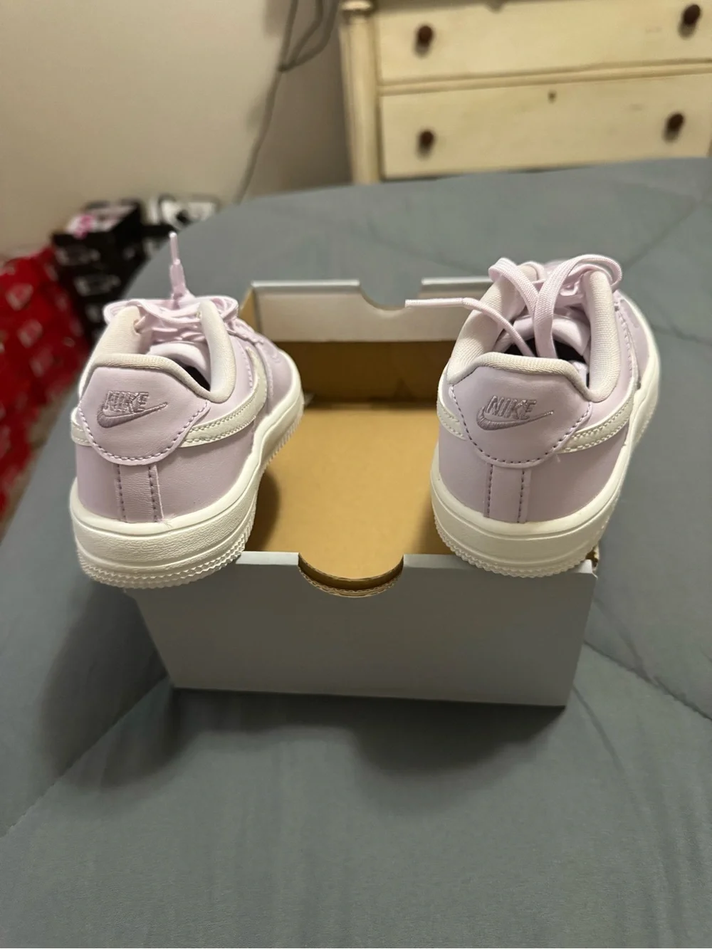 Nike Force 1 Kids Lavender Low-Top Sneakers with White Swoosh